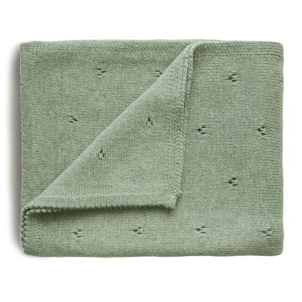 Sage Melange Knitted Pointelle Baby Blanket