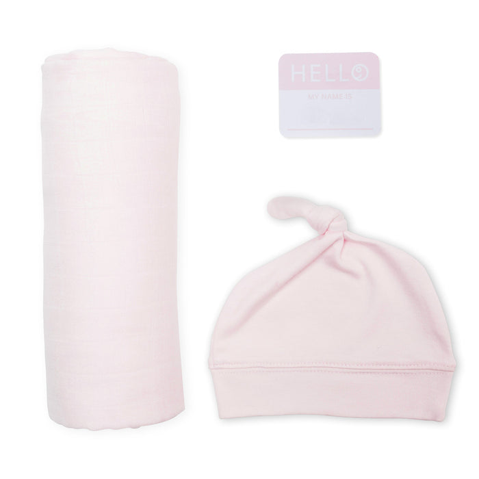 Baby Pink Hello World Swaddle & Hat Set