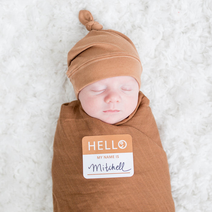 Tan Hello World Swaddle & Hat Set