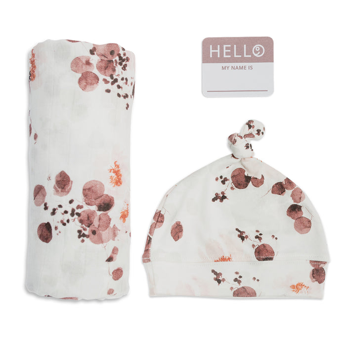 Eucalyptus Hello World Swaddle & Hat Set