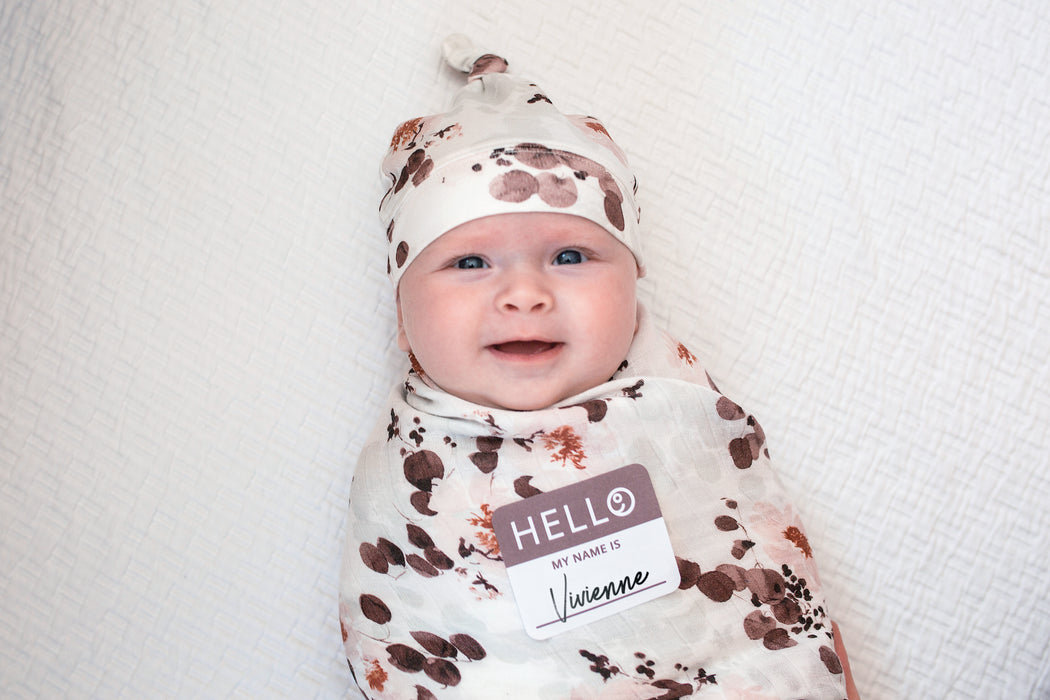 Eucalyptus Hello World Swaddle & Hat Set