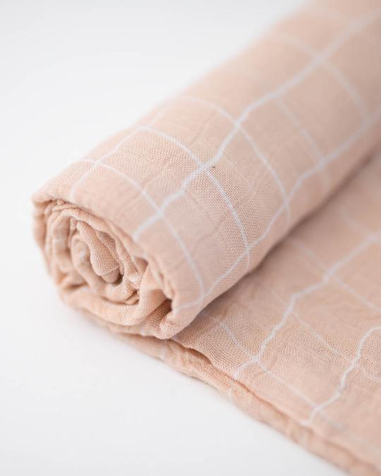 Pink Windowpane Deluxe Muslin Swaddle Blanket | Little Unicorn