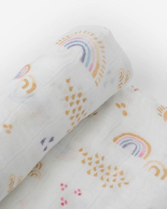 Rainbows & Raindrops Deluxe Muslin Swaddle Blanket | Little Unicorn