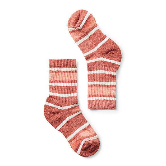 Dusty Cedar Striped Merino Kids’ Hike Light Cushion Crew Socks