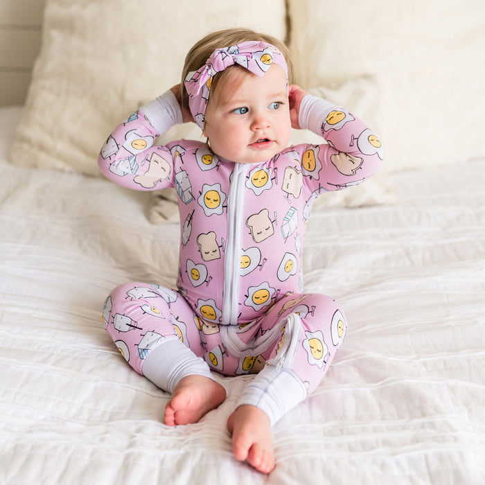 Pink Breakfast Buddies Bamboo Convertible Romper/Sleeper | Little Sleepies