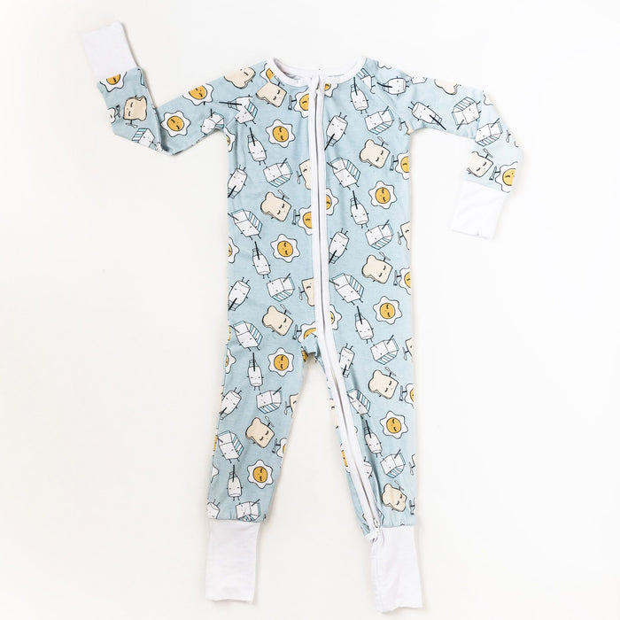 Blue Breakfast Buddies Bamboo Convertible Romper/Sleeper | Little Sleepies