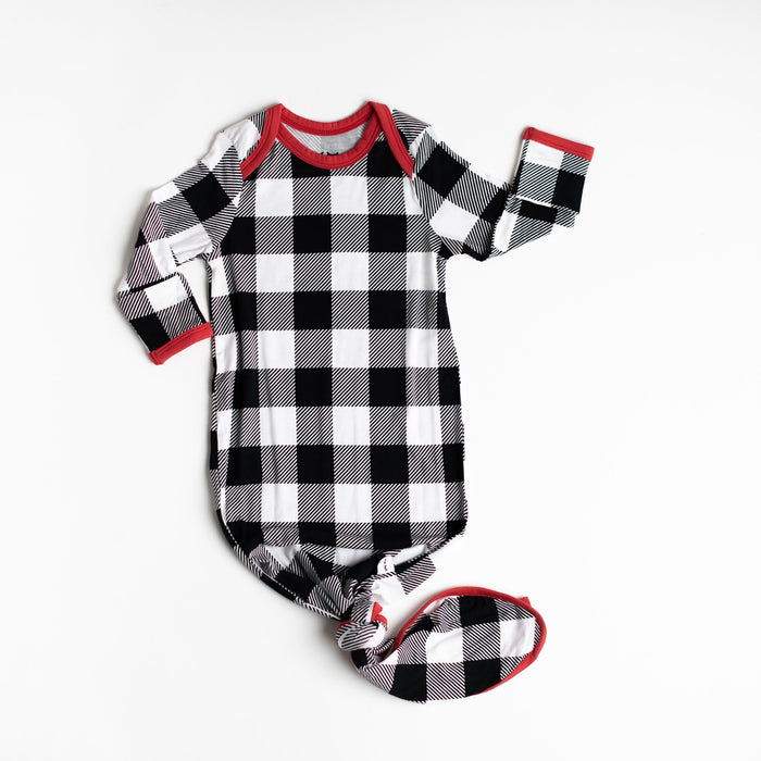 Buffalo Plaid Bamboo Infant Knotted Gown | Little Sleepies