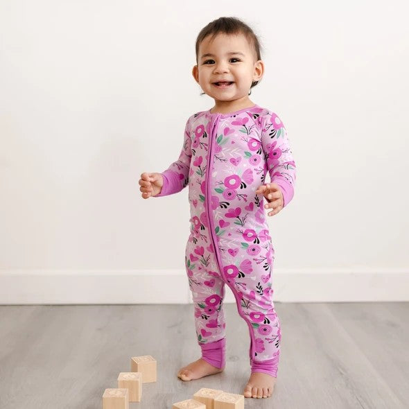 Sweetheart Floral Bamboo Convertible Romper/Sleeper | Little Sleepies