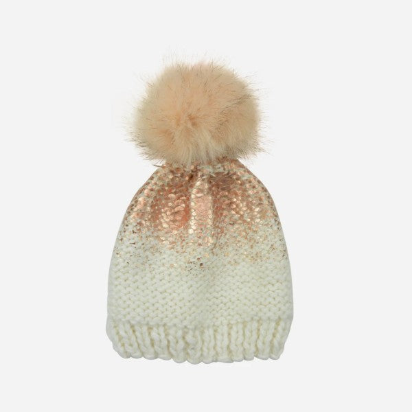 Cream/Rose Gold Metallic Knit Hat | The Blueberry Hill