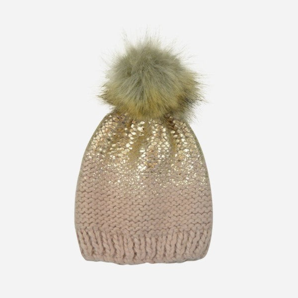 Pink/Gold Metallic Knit Hat | The Blueberry Hill