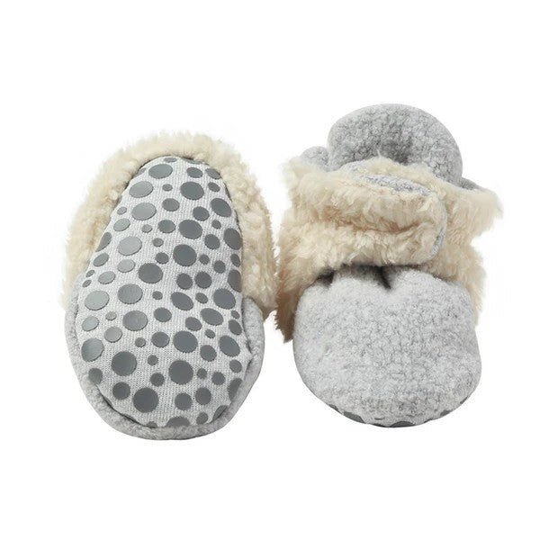 Heather Gray Cozie Fleece Furry Lined Gripper Booties | Zutano