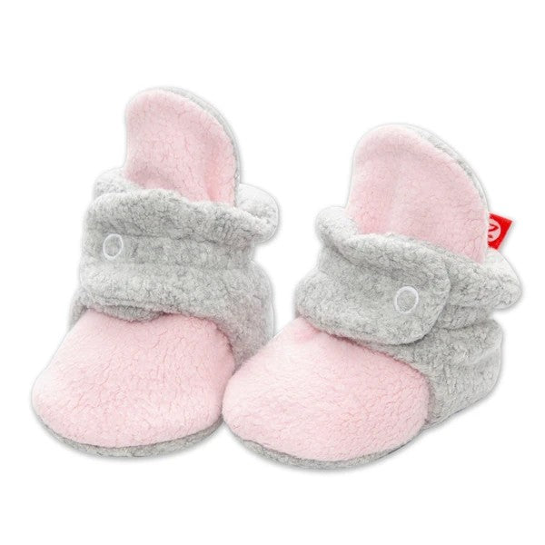 Baby Pink & Heather Gray Cozie Fleece Booties | Zutano