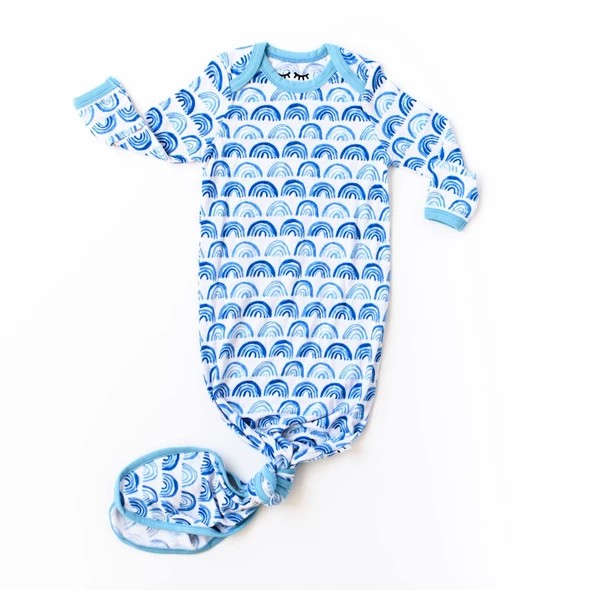 Blue Rainbows Bamboo Infant Knotted Gown | Little Sleepies