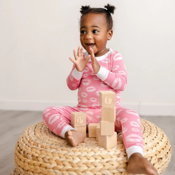 Pink Kisses Two-Piece Bamboo Pajama Set | Little Sleepies