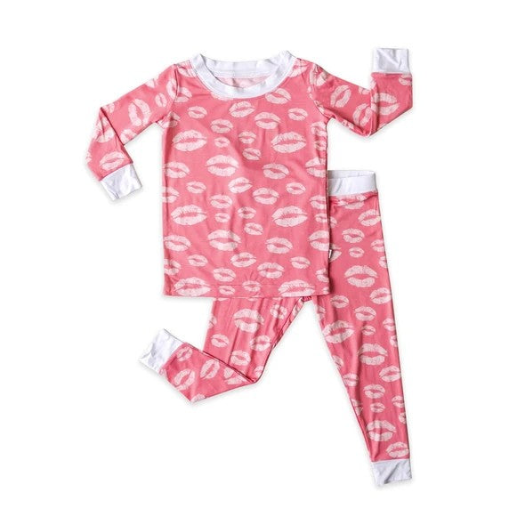 Pink Kisses Two-Piece Bamboo Pajama Set | Little Sleepies