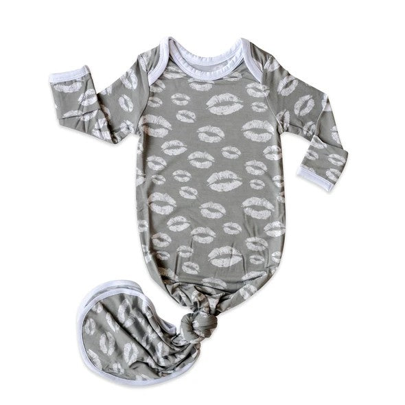 Gray Kisses Bamboo Infant Knotted Gown | Little Sleepies