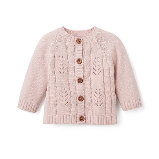 Blush Pink Leaf Knit Cardigan | Elegant Baby