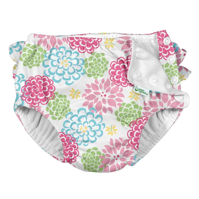 White Zinnia Ruffle Snap Swim Diaper