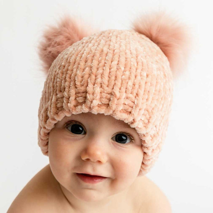 Champagne Chenille Pom Pom Beanie Hat