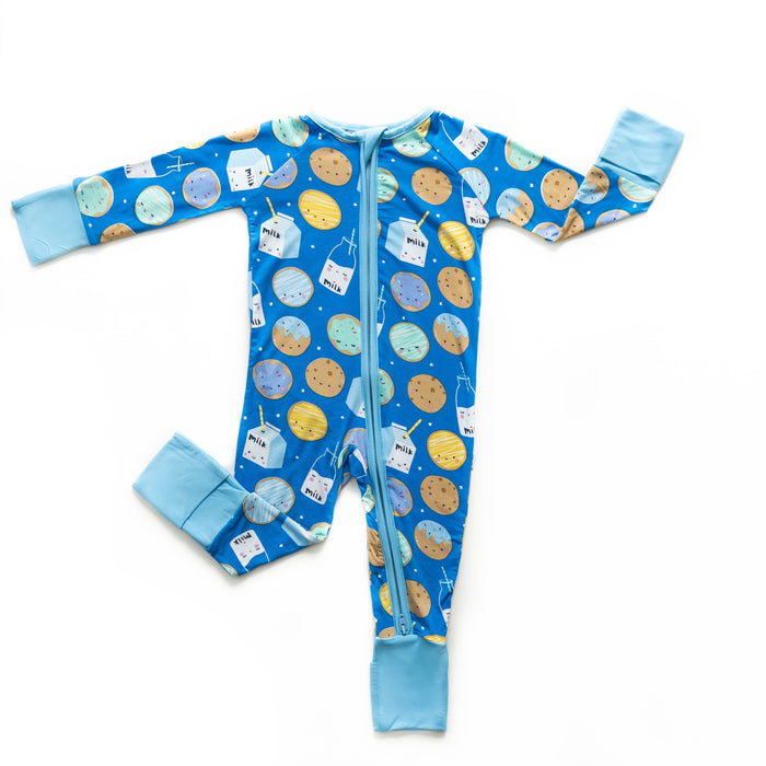 Blue Milk & Cookies Bamboo Convertible Romper/Sleeper | Little Sleepies