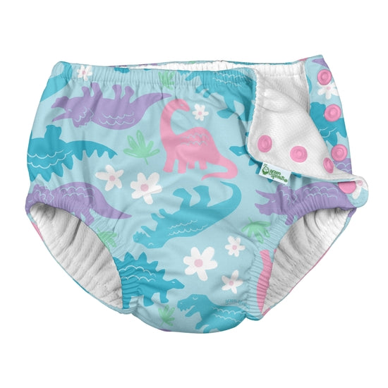 Light Aqua Dinosaurs Snap Reusable Swim Diaper | Green Sprouts