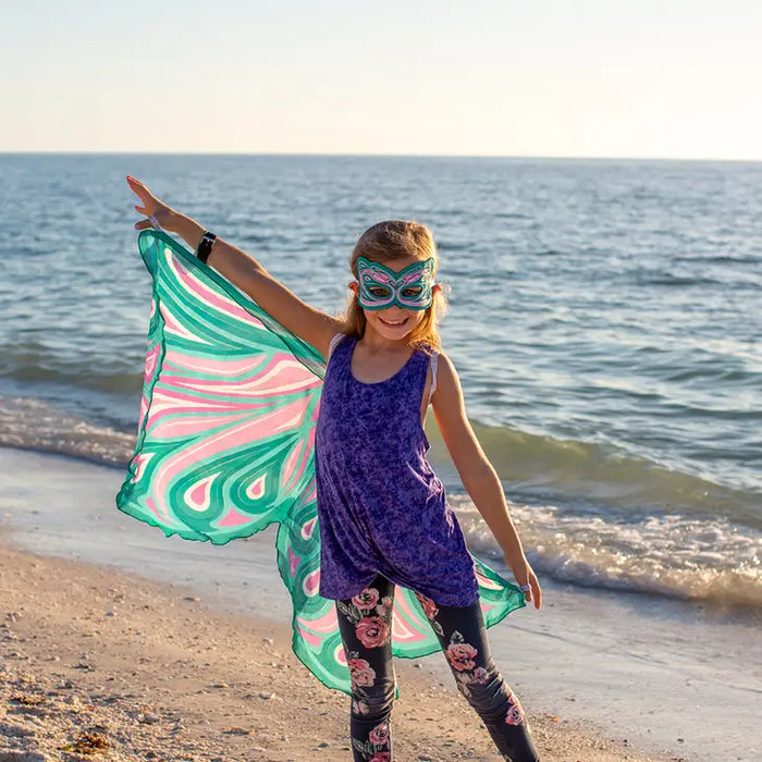 Green Fortune Fairy Wings & Mask Costume