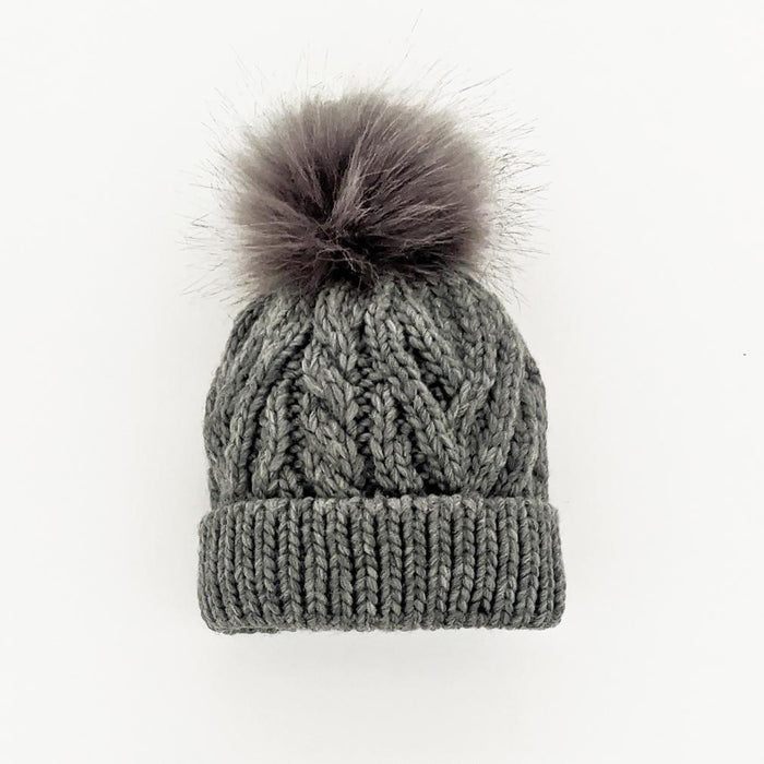 Gray Pom Pom Beanie Hat