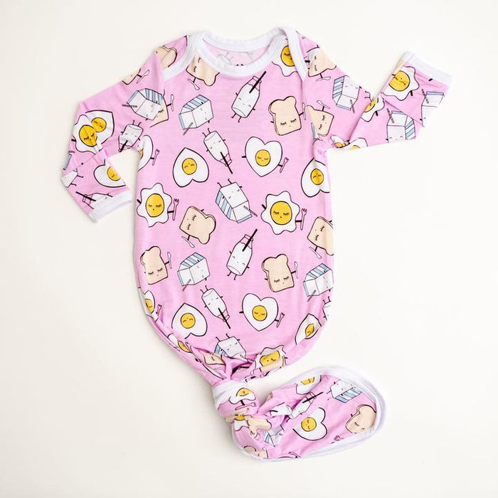 Pink Breakfast Buddies Bamboo Infant Knotted Gown | Little Sleepies