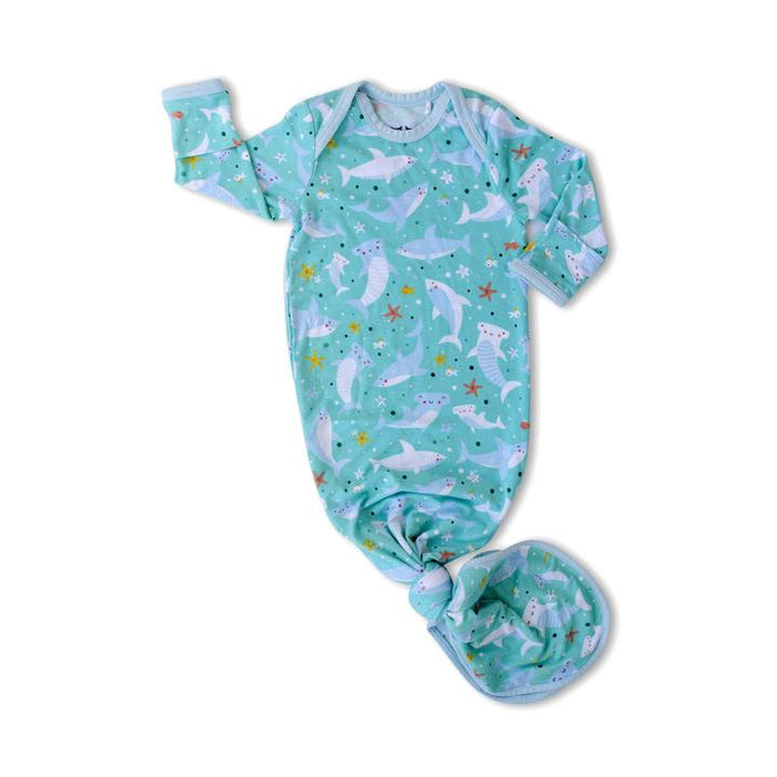 Shark Soiree Bamboo Infant Knotted Gown | Little Sleepies