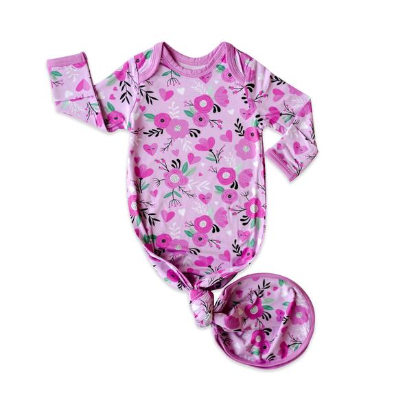 Sweetheart Floral Bamboo Infant Knotted Gown | Little Sleepies