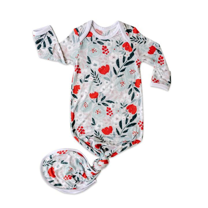 Winter Floral Bamboo Infant Knotted Gown | Little Sleepies