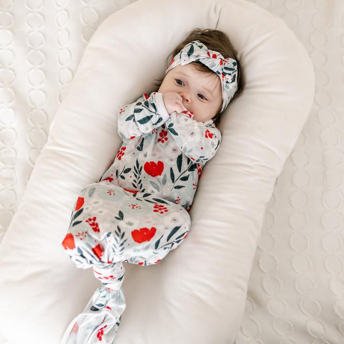 Winter Floral Bamboo Infant Knotted Gown | Little Sleepies