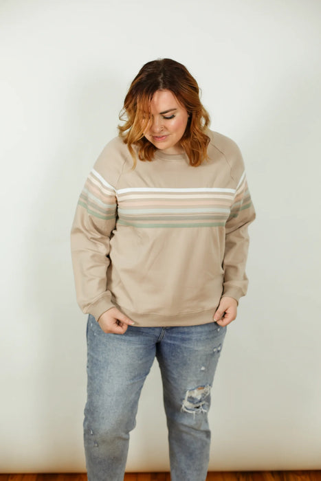 Mauve Six Stripe Invisible Zipper Breastfeeding Sweatshirt