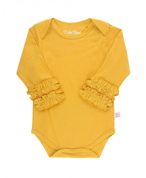 Golden Yellow Ruffled Long Sleeve Layering Bodysuit | Ruffle Butts