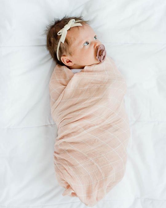 Pink Windowpane Deluxe Muslin Swaddle Blanket | Little Unicorn