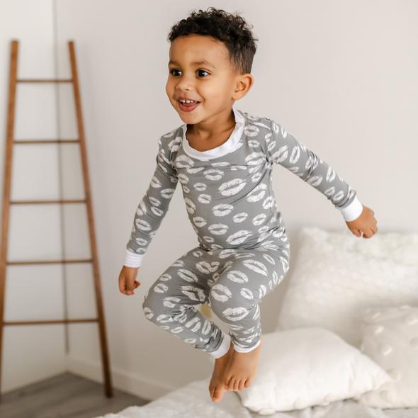 Gray Kisses Two-Piece Bamboo Pajama Set