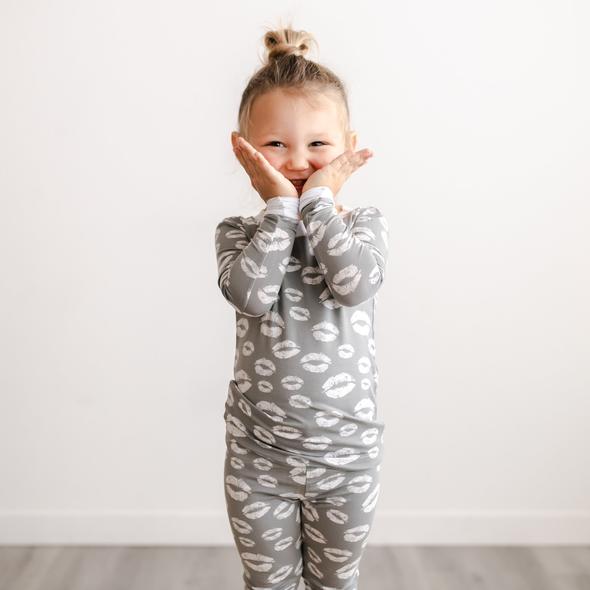 Gray Kisses Two-Piece Bamboo Pajama Set