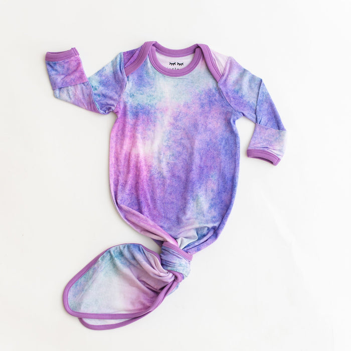 Purple Watercolor Bamboo Infant Knotted Gown | Little Sleepies