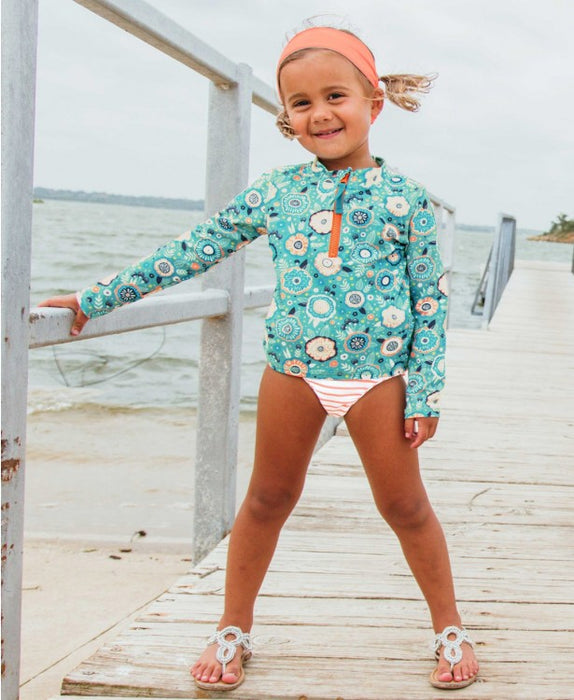 Island Dream Long Sleeve Zipper Rashguard Bikini | Ruffle Butts