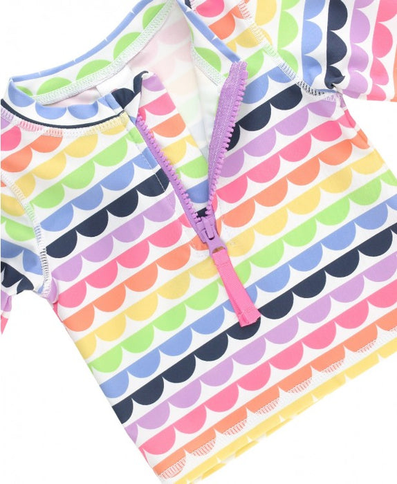 Rainbow Scallop Long Sleeve Zipper Rashguard Bikini | Ruffle Butts