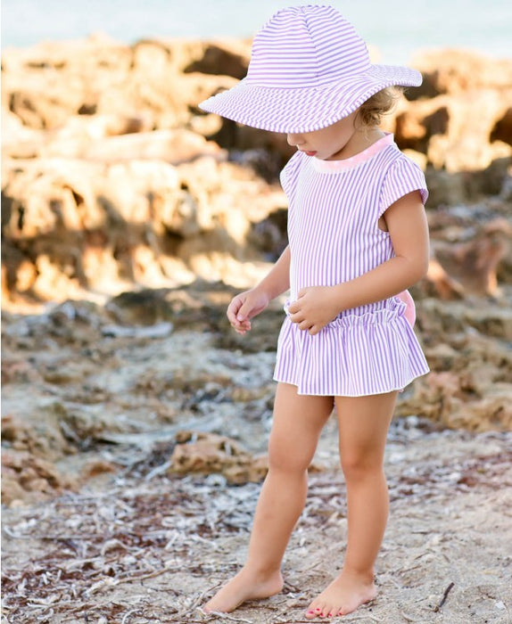 Lilac Seersucker Peplum One Piece Swim Suit | Ruffle Butts