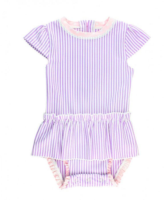 Lilac Seersucker Peplum One Piece Swim Suit | Ruffle Butts