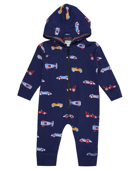 Navy Cars Hooded Romper