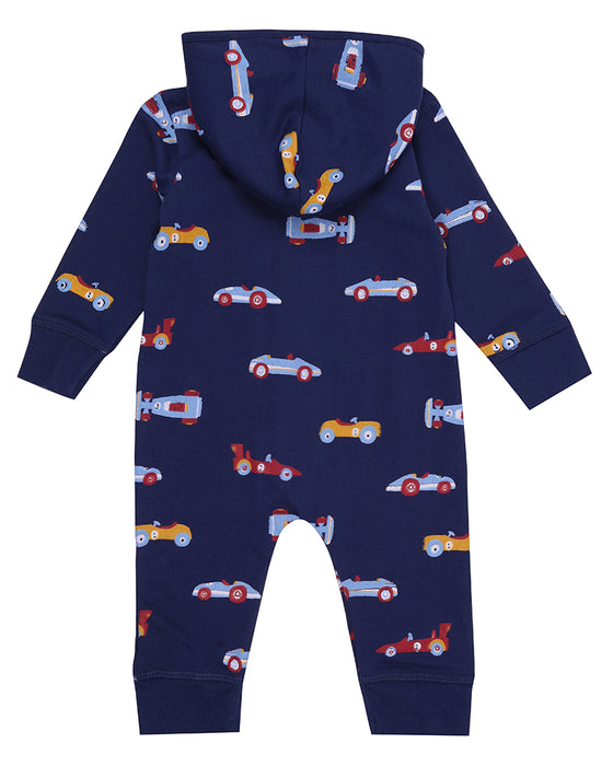 Navy Cars Hooded Romper