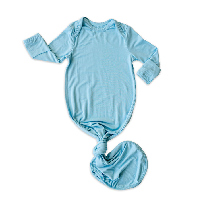 Sky Blue Bamboo Infant Knotted Gown | Little Sleepies