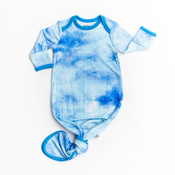 Blue Watercolor Bamboo Infant Knotted Gown | Little Sleepies