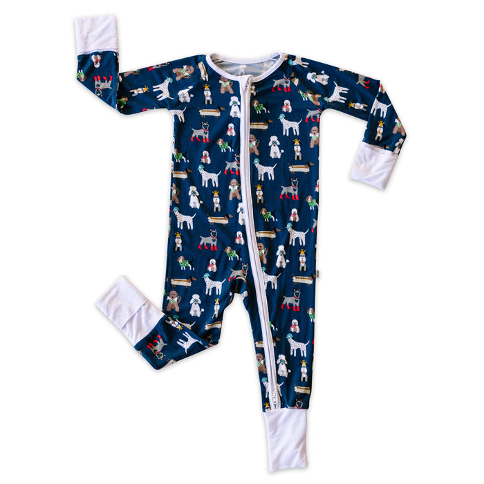 Navy Puppy Love Bamboo Convertible Romper/Sleeper | Little Sleepies