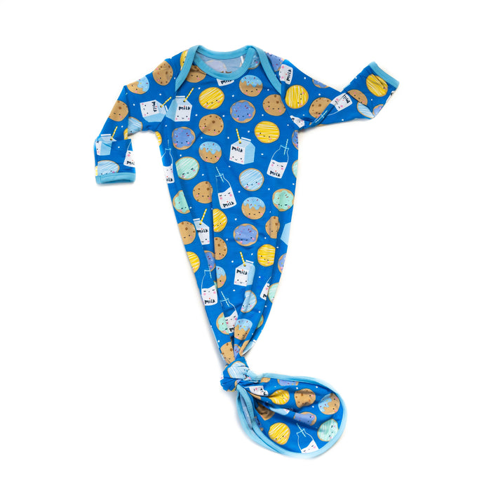 Blue Milk & Cookies Bamboo Infant Knotted Gown | Little Sleepies