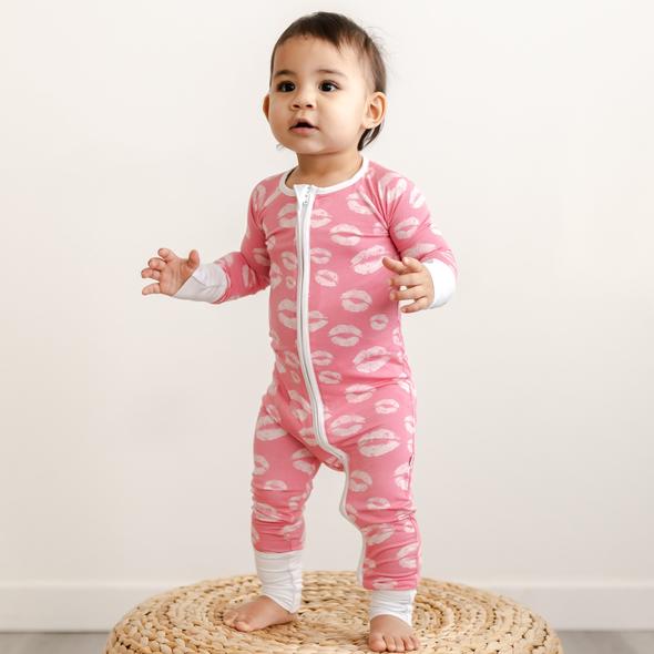 Pink Kisses Bamboo Convertible Romper/Sleeper | Little Sleepies