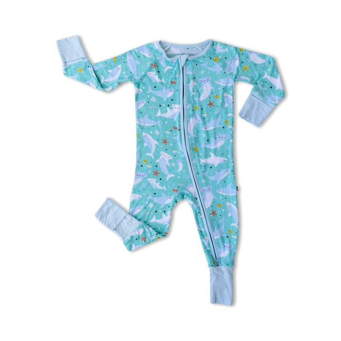 Shark Soiree Bamboo Convertible Romper/Sleeper | Little Sleepies